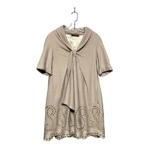 Hazel Embroidered Tie Front Cape Dress Coat- Oatmeal Small